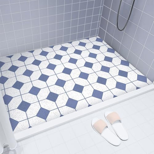 Surwin Tappetino da Doccia Antiscivolo, Tappetino da Bagno in Luffa PVC con Scarico Morbida Tappeto Antiscivolo Lavabile Asciugatura Rapida Tappetino da Doccia (Bianco-blu,80x120cm)