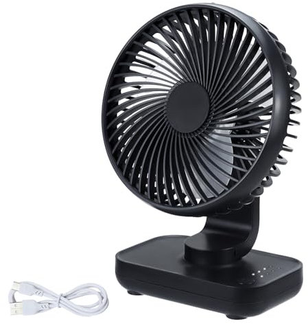 Qingning Ventilador de Sobremesa Silencioso, Ventilador de Escritorio Potente con 4 Velocidades, Mini Fan de Mesa USB Portátil Ligero, 5'' con Luz Indicador para Oficina Hogar Camping (Negro)