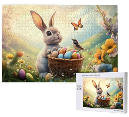 Puzzle 1000 Teile Tiere, Helle Und Farbenfrohe Puzzles, Niedlicher Osterhase Mit Ostereiern, Indoor-Puzzle-Kreativspiel