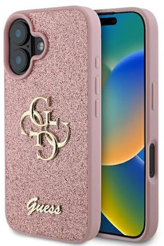 CG MOBILE Guess Fixed Glitter Big 4G Hülle für iPhone 16 (Rosa)