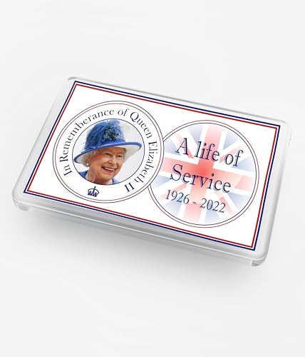Gedenkmünze Queen Elizabeth II Kühlschrankmagnet, Life of Service 1926-2022, 7,5 x 5,0 cm