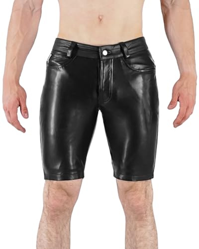 Bockle® Faux Leather Pants Button Tap Leder Shorts Pants Kurze Lederhose