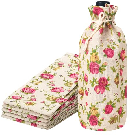 Mandala Crafts 14X6 Inch Rose Burlap Drawstring Gift Bags for Favors - 15 Long Linen Sacks Gift Pouches for Wine Bags