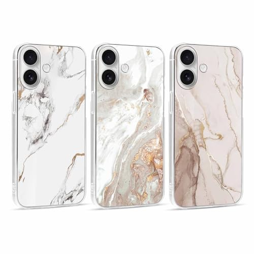 Xylota 3 Stück Handyhülle für iPhone 17 6,3 Hülle, Transparent Mode Case mit Aesthetic Marmor Muster, Weich Silikon Ultra Dünn TPU Stoßfeste Kratzfest Schutzhülle Cover für iPhone 17,02