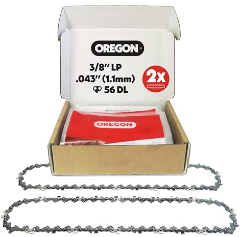 Oregon Confezione da 2 Catene per Motosega con Passo LP da 3/8, Calibro .043 (1,1 mm) Adatti a Barra da 16 (40 cm), con 56 Maglie di Trasmissione, Compatibile con Makita, Husqvarna e altro ancora