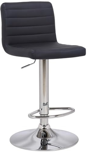 Florentino Single Leather Kitchen Bar Stool, Chrome Footrest, Adjustable Swivel Gas Lift, Breakfast Bar & Home Barstool, Black