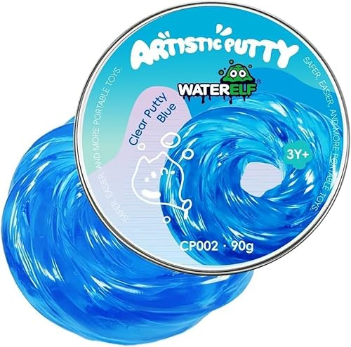 WATERELF Masilla Transparente 90g Azul Cristal – Efecto Cristal Líquido Agua Fluida, Slime Antiestrés No Tóxico, Pasta Sensorial No Pegajosa Que No Se Seca para Niños y Adultos