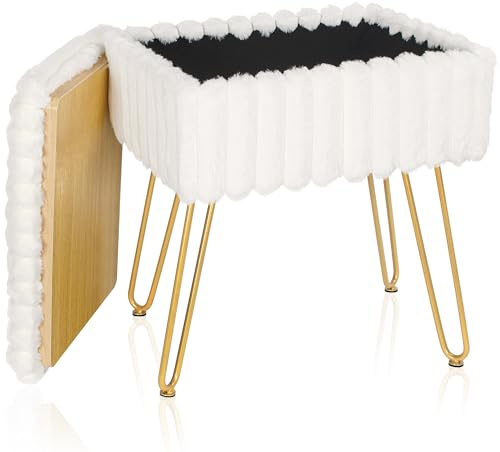 FREEAMG Rectangle Velvet Vanity Chair with Storage Space, Velvet Footrest Stool Ottoman, Vanity Seats, Vanity Stool, Modern Multifunctional Chairs, Entryway Bench(WHITE)