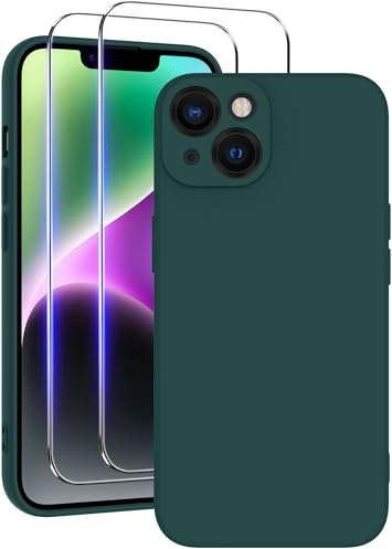 Qasyfanc Soft Silicone Case for iPhone 14, Darkgreen | Shockproof, Dust-proof, Full Camera Protection, Slim Soft Edge Cover with Anti-Scratch Microfiber Lining