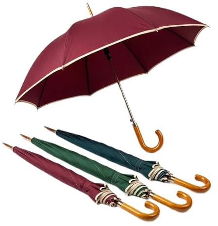 081 Store - Set 3 Ombrelli Grandi Automatici Antivento, 16 Stecche in Fibra di Vetro, Diametro 115 cm, Tessuto Resistente e Manico in Legno