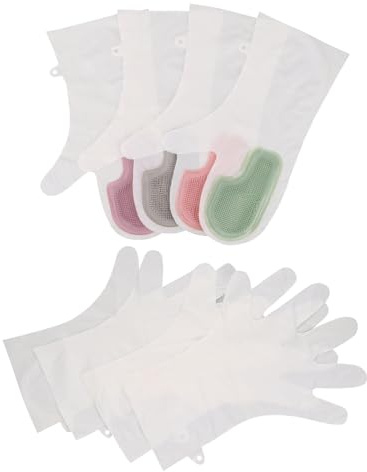 Gatuida Guantes de Silicona Impermeables Reutilizables para Lavar Platos 4 Pares con Estropajos Integrados Colores Variados para Cocina y Limpieza Doméstica