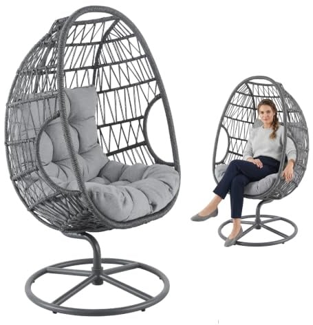 di volio Gartensessel aus Polyrattan drehbar mit 15 cm Sitzkissen 360° Orta | Hohe Rückenlehne, Stahlrahmen, UV-beständig, wetterfest, rutschfeste Füße, platzsparend, Korbdesign