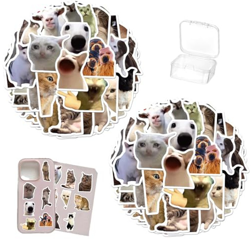 BIKPRST 202 Stück Meme Sticker Katzen Sticker Cat Sticker Set,Wasserdichte PVC Sticker,Lustige Aufkleber für DIY Handarbeit,Scrapbooking,Notizbuch,Wasserflasche und Koffer