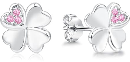 Cangall Ohrstecker Silber 925, 8mm 925 Sterling Silber Kleeblatt Ohrringe | Hypoallergen Kleine Süße Kleeblatt Ohrstecker, Ohrringe Stecker Kommt in Schmuck Geschenk Box für Mädchen Damen Kinder