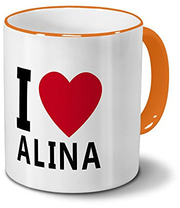 printplanet Tasse mit Namen Alina - Motiv I Love Alina - Namenstasse, Kaffeebecher, Mug, Becher, Kaffeetasse - Farbe Orange