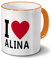 printplanet Tasse mit Namen Alina - Motiv I Love Alina - Namenstasse, Kaffeebecher, Mug, Becher, Kaffeetasse - Farbe Orange