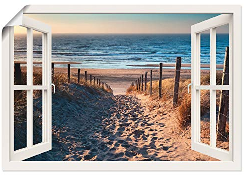 ARTLAND Wanddeko Poster & Kunstdrucke Wandposter 100x70 cm Fensterblick Fenster Strand Düne Meer Maritim Landschaft Küste Natur T6BV