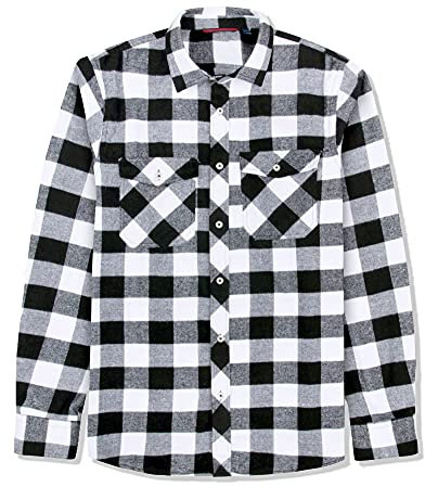 J.VER Herren Flanell Plaid Hemden Langarm Regular Fit Casual Button Down Hemd, A-schwarz/weiß, XL