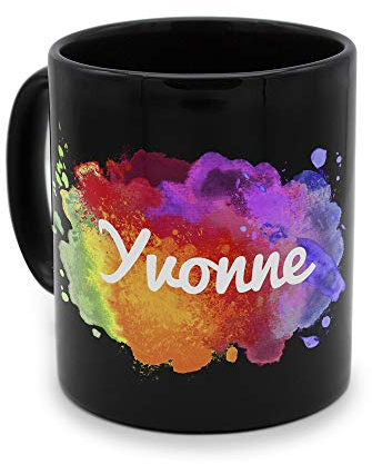 printplanet - Tasse Schwarz mit Namen Yvonne - Motiv: Color Paint - Namenstasse, Kaffeebecher, Mug, Becher, Kaffeetasse