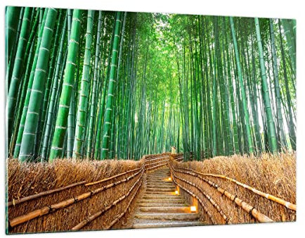 Deco Cadre Salon bambou plante Moderne Impression sur Verre 120x80cm Image Tableau en Verre Decoration Murale Chambre Cuisine Horizontal Art Wall Grand XXL Tableaux Decoratifs Muraux GAA120x80-3979