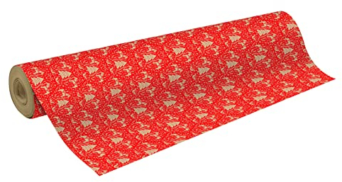 Clairefontaine 223814C Rolle Geschenkpapier (50 x 0,70m, 70g/qm Recycling Kraftpapier, ideal für große Geschenke) 1 Stück rot/weiß
