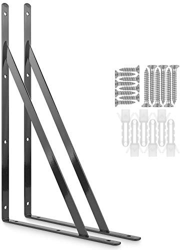 STARVAST 2 Pcs Heavy Duty Shelf Brackets, 400 x 250mm Floating Shelves Tripod Triangle Shelf Brackets, 90 Degree Angle Wall Mounted Shelf Supporter Bracket Frame, Black
