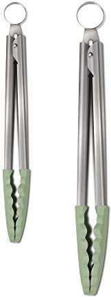 Zeal JSET2G Non-Stick Silicone Large & Small Cook’s Tongs Set-Sage Green