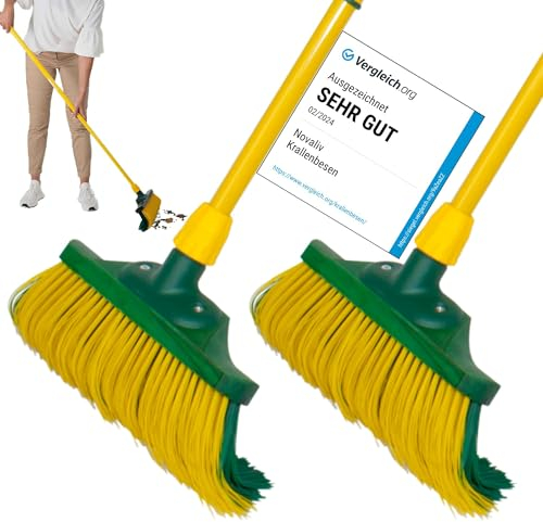 Novaliv Krallenbesen Set 30 cm Holz mit Stiel Schneebesen Kratzbesen Rasenbesen Besen für draußen Outdoor Garden Broom (2, 30 cm Besen mit Stiel)