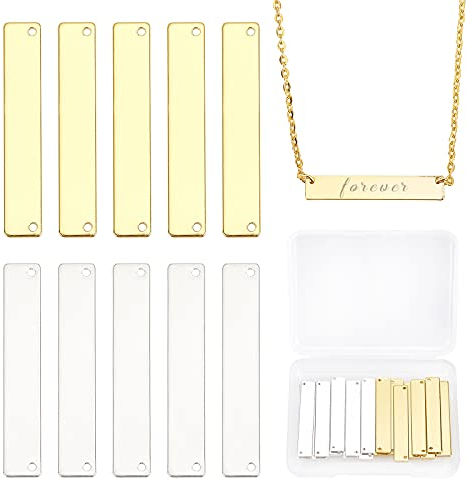 PandaHall 20 stücke 1,3 Zoll Metall Stanzen Blank Bar Messing Tag Anhänger Rechteck Charme für DIY Armband Halskette Ohrring (Golden & Silber)