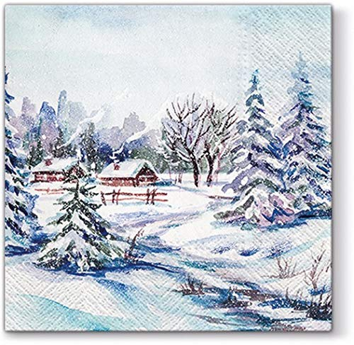 20 Servietten Dorf im Winterwald als Tischdeko für Weihnachten 33x33cm