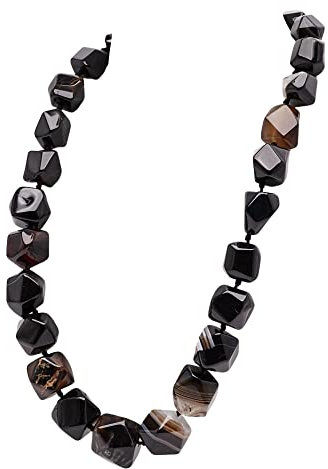 Treasure Bay Chunky Statement Natural Gemstone Beaded Necklace for Women, Women's Handmade Necklace (Black Agate)