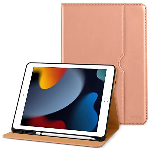 DTTO Schutzhülle für iPad 9./8./7. Generation 10,2 Zoll 2021/2020/2019, Premium Leder Business Folio Stand Cover mit Apple Pencil Halter – Auto Wake/Sleep und mehrere Betrachtungswinkel, Roségold