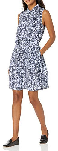 Amazon Essentials Women's Sleeveless Relaxed-Fit Woven Shirt Dress, Blue White Petal, S