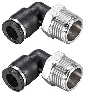 sourcing map Connexion à Pression Tube Raccord Mâle Coude 8mm Tube OD x 3/8 NPT Filetage Pneumatique Air Pousser Verrouillage Raccord 2Pcs