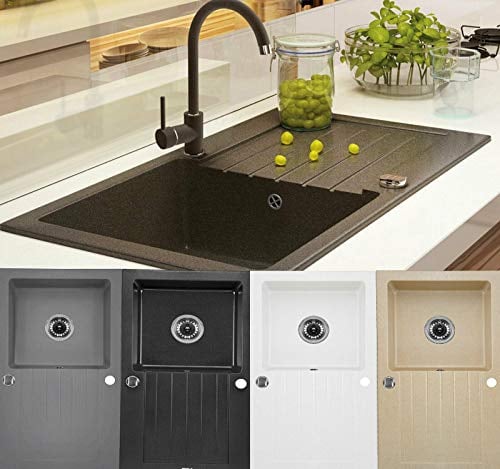 Granitspüle Küchenspüle Granit Siphon Einbauspüle Spülbecken Spüle Granit 76x45 (Sandfarbe - ZQZ7113)