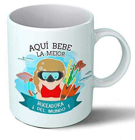 Planetacase - Taza buceadora - Regalo Original - Cerámica 330 mL - Taza Desayuno Apta para Microondas y Lavavajillas - buceadores Buceo - Resistente a Lavados