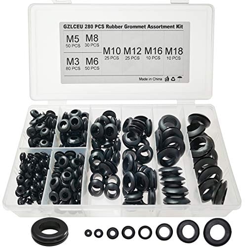 GZLCEU 280 Stk Kabeldurchführung Gummi set, Schwarz Gummitülle für Kabelschutz, Kabelkanal, Draht, Auto, Häuser Durchführungstüllen M3/M5/M6/M8/M10/M12/M16/M18