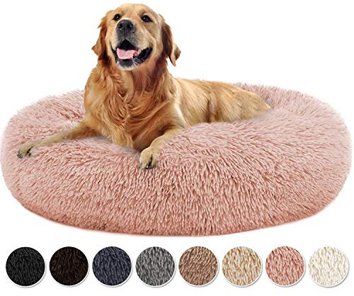 Yurun Hundebett rund, Katzenbett Donut hundekissen Hundesofa, Weiches Plüsch Bezug abnehmbar und maschinenwaschbar Hundekorb Donut für Grosse Mittel Hunde und Katzen - Rosa 90x90x20cm