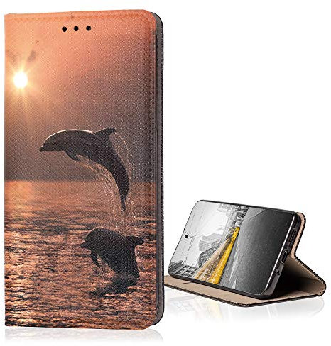 KX-Mobile Hülle für Samsung Galaxy J5 2016 Handyhülle Smart Magnet mit Motiv 1028 Delfin Sonnenuntergang