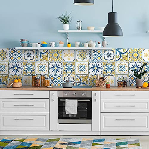 RE-COVERTILES - Fliesenaufkleber Badezimmer und Küche 24 Stck 10x10 cm - PS00247 PVC-Wanddekoration Wasserdicht Fliesen Mosaik Stil Azulejos-Zementfliesen