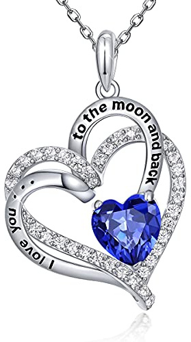 FOREVER QUEEN Liebe Herz Geburtstagsstein Halsketten für Frauen 925 Sterling Silber Herz Anhänger Halskette Jubiläum Geburtstag Muttertag Valentinstag Schmuck Geschenke für Mama ihre Frau Freundin