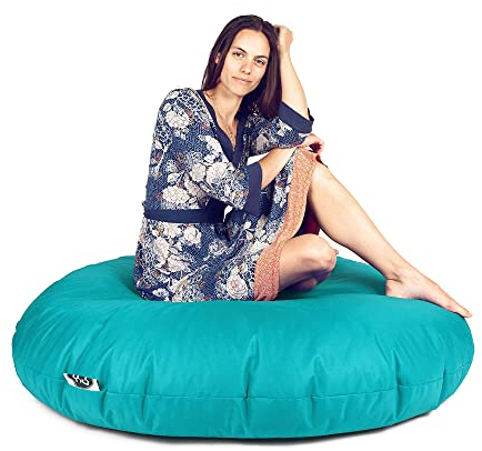 PATCH HOME Patchhome Sitzsack 2 in 1 Sitzkissen mit Reißverschluss bereits befüllt Bodenkissen Sessel BeanBag Kissen (Türkis, 125cm Durchmesser)