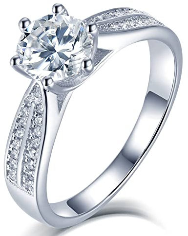 Banemi Verlobungsring Silber Damen, Ring Personalisiert Gravur mit Zirkonia Verlobungsring Größe 54 (17.2)