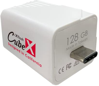 Piodata iXflash Cube - Almacenamiento de fotos de 128 GB | USB tipo C certificado por Apple MFi con carga rápida | Copia de seguridad automática para iPhone y iPad | Unidad flash para fotos y videos