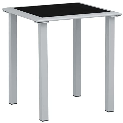Makastle Bistrotisch 41x41x45 cm Schwarz und Silbern Balkontisch Garten Tisch Beistelltisch Gartentisch aus Stahl und Glas, Witterungsbeständig Garten Couchtisch Teetisch Terrassentisch Loungetisch