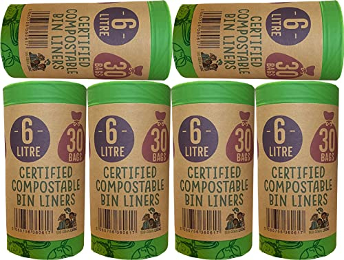 Eco Green Living Sacs Poubelles sans Plastique, Conçus pour se Décomposer Naturellement, Sacs Poubelles Solides et Étanches 6 litres, 30 Sacs, Paquet de 6