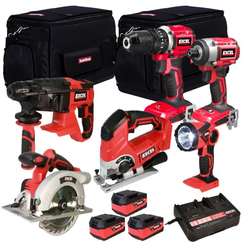 Excel 18V 6 Piece Power Tool Kit with 3 x 5.0Ah Battery & Charger EXL5657 - Tool Set - Monster Power Tool Kit - Combo Kit - 18V Cordless Power Tool Kits -Combo Kits - Excel kit