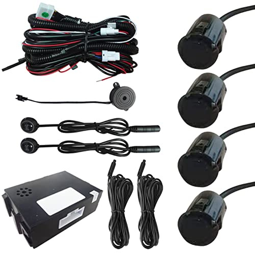 Riloer Car Auto Vehicle Reverse Backup Radar System with 4 Parking Sensors, Distance Detection + Sound Warning Universal Radar Detector Buzzer Alarm Indicator Kit (Black)