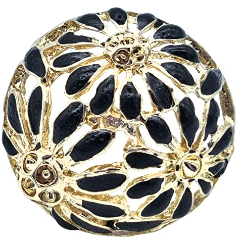 Goldgöre 5 goldene Metall Knöpfe mit Steinen in schwarz durchbrochen 25 mm