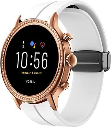 Blueshaweu Armband Kompatibel mit Fossil Gen 5 Julianna HR Smartwatch, Weiches Silikon Dual Magnetisch Einstellbar Armbänder Kompatibel mit Fossil Gen 5 Carlyle/Gen 5 Julianna Smartwatch (weiß)